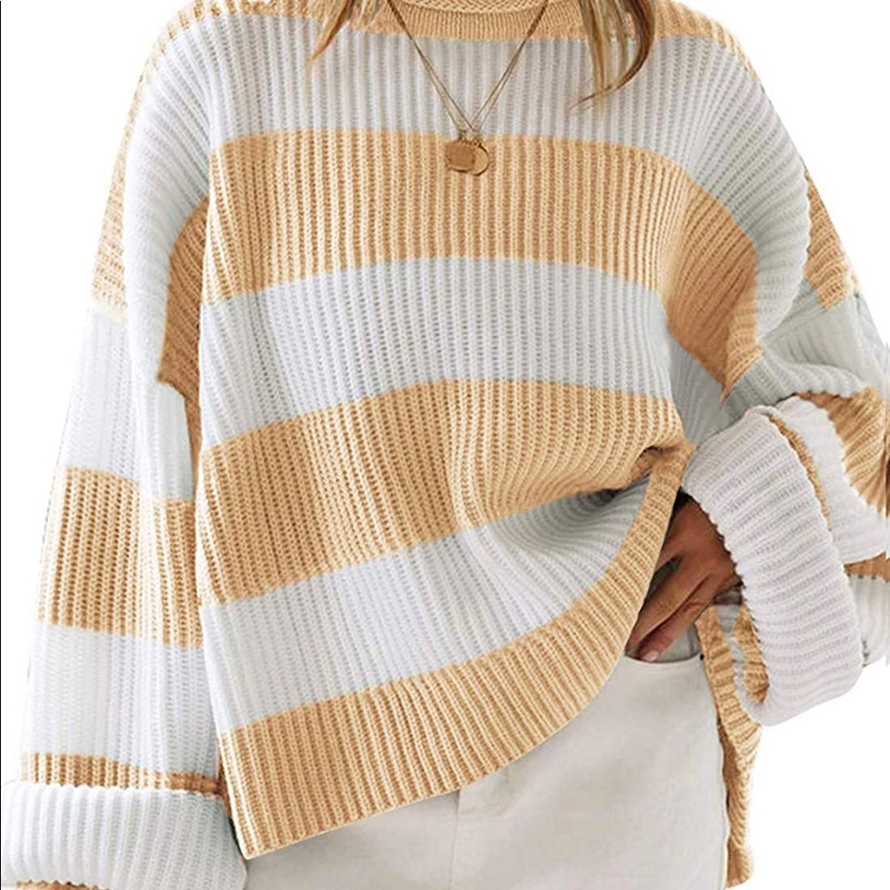 Long sleeve oversize crew neck striped sweater